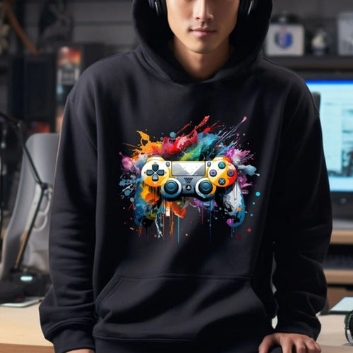 Sweat à capuche homme imprimé manette – 4 coloris – Noir