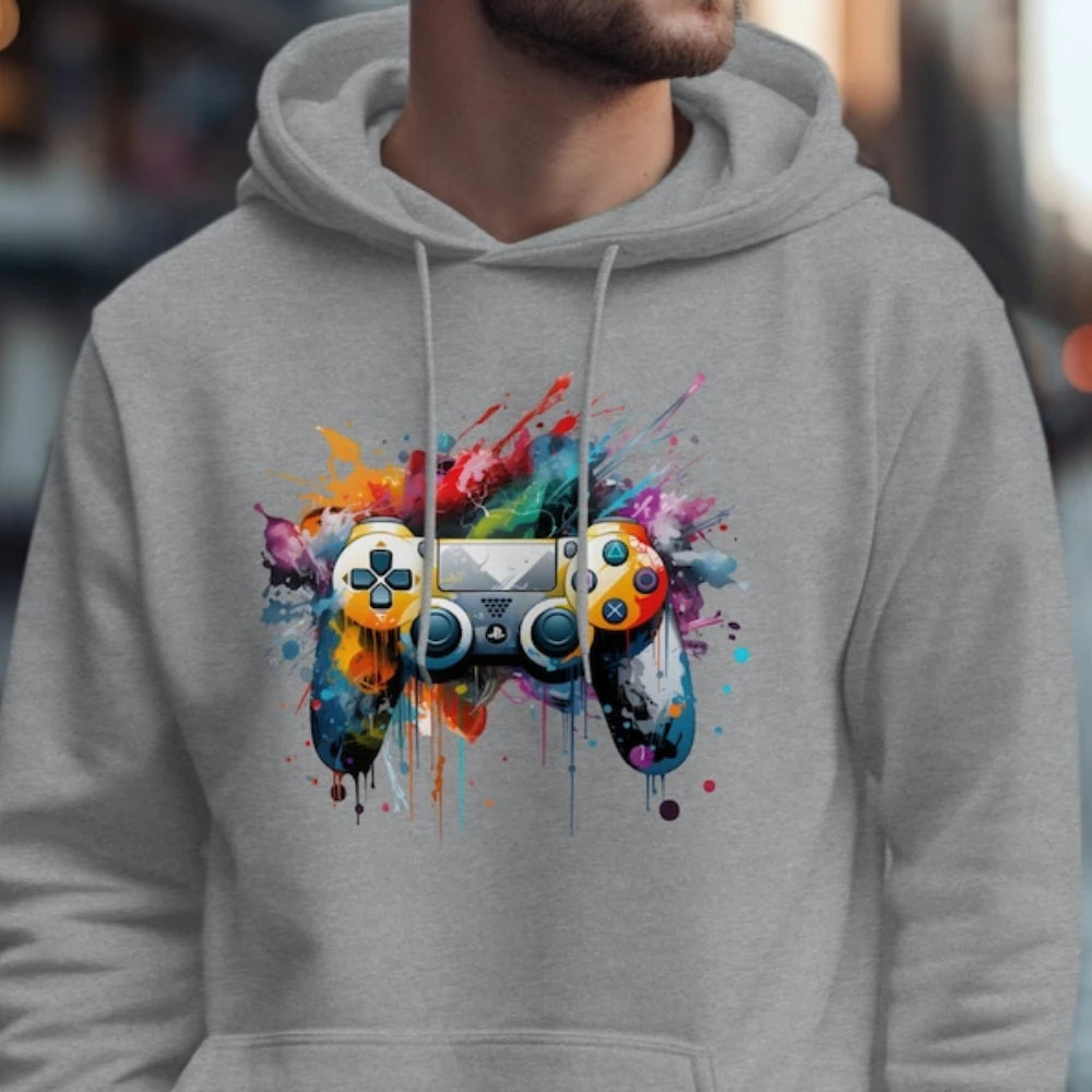 Sweat à capuche homme imprimé manette – 4 coloris – Gris
