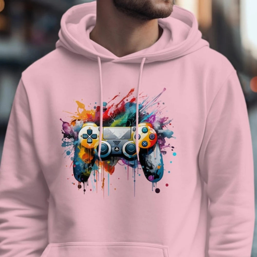 Sweat à capuche homme imprimé manette – 4 coloris – Rose