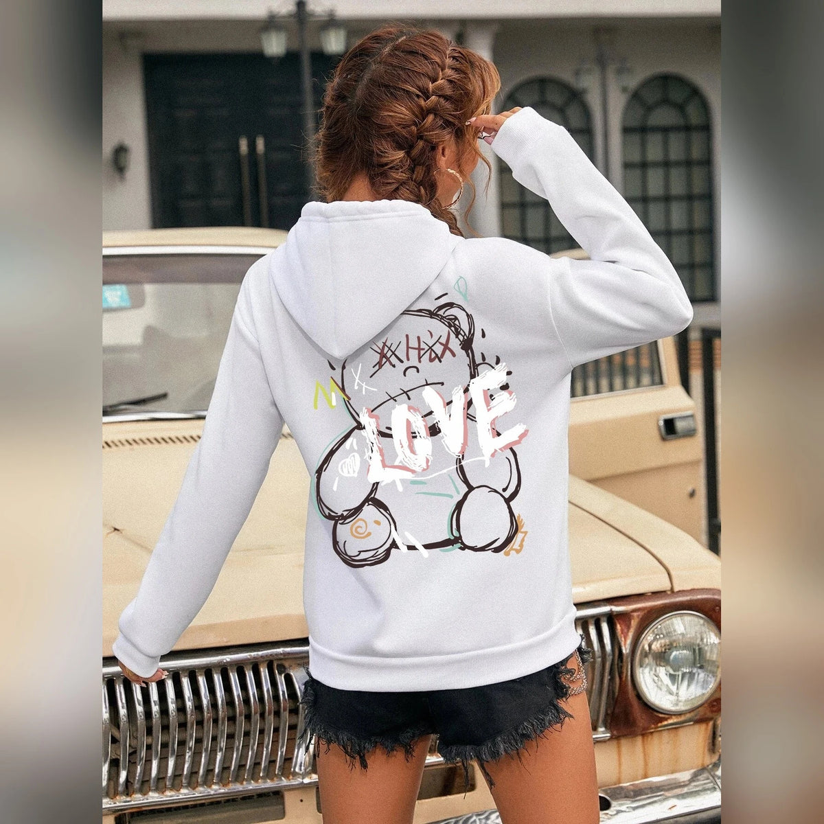 Sweat à capuche ourson LOVE dans le dos – 10 coloris – vue 10 | Les Secrets de Léa