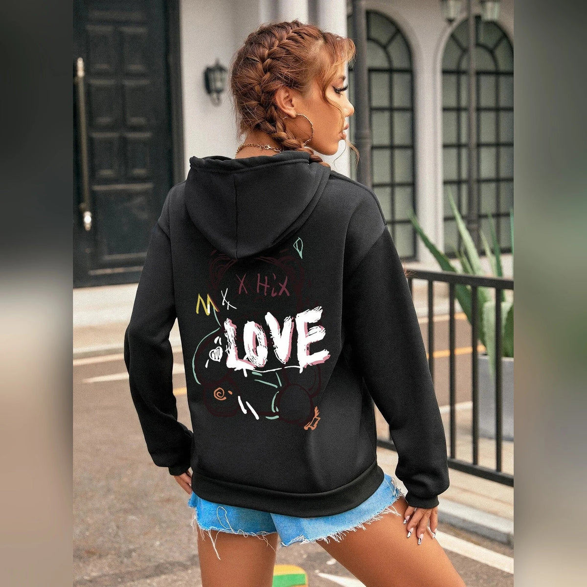 Sweat à capuche ourson LOVE dans le dos – 10 coloris – vue 8 | Les Secrets de Léa