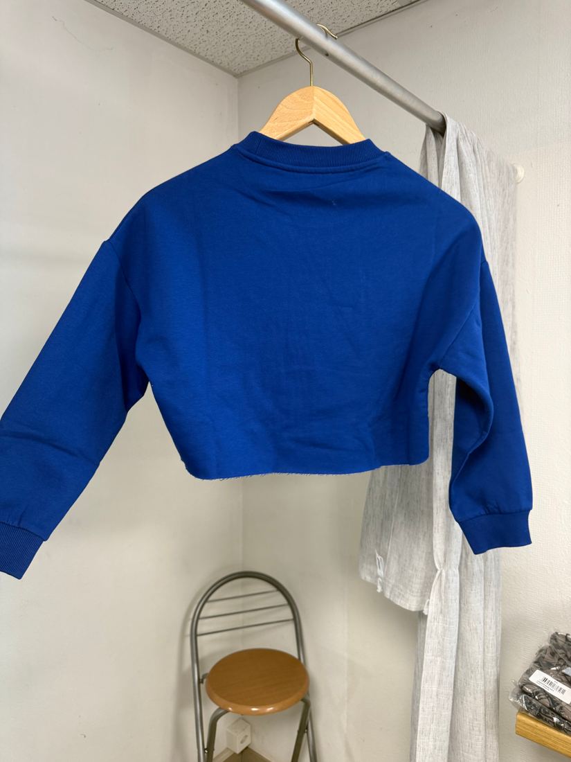 Sweat crop top bleu indigo col côtelé bas brut Jennyfer