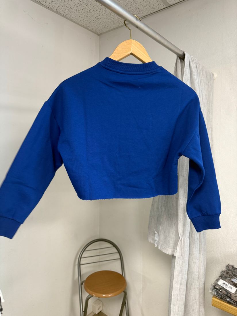 Sweat crop top bleu indigo col côtelé bas brut Jennyfer