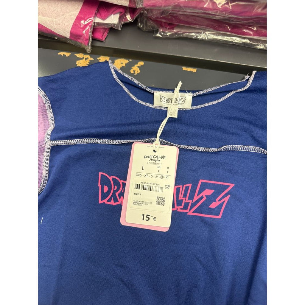 T-shirt côtelé bleu marine – Imprimé Dragon Ball Z rose – vue 2