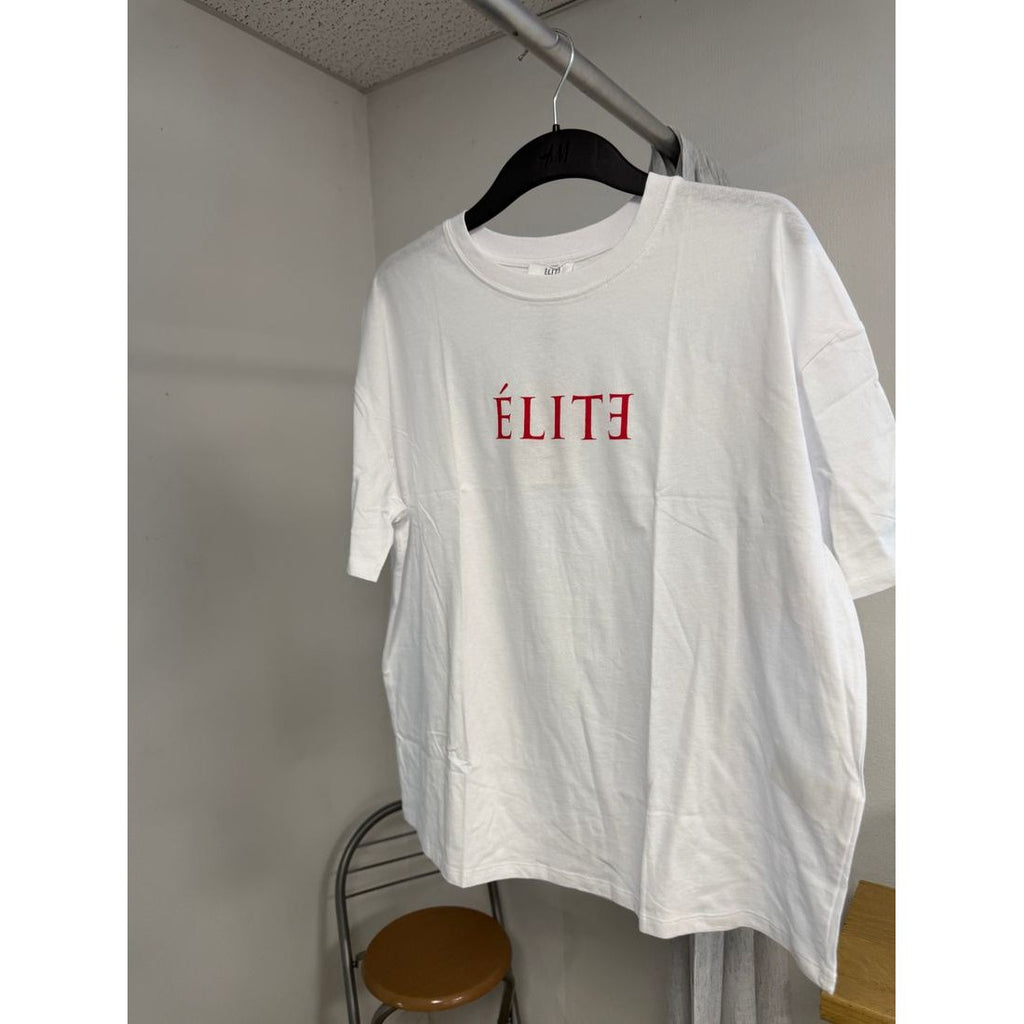 T-shirt oversize blanc – Imprimé « ÉLITE » rouge – vue 4