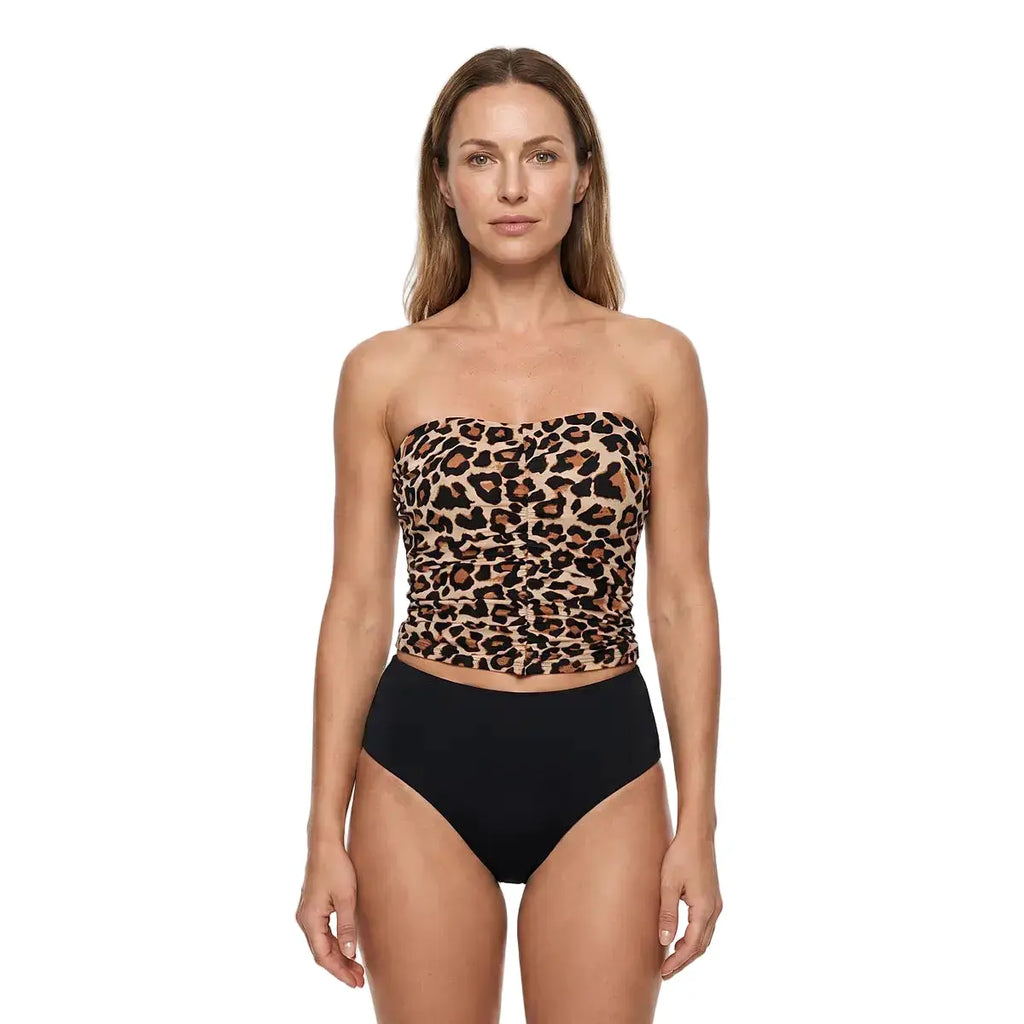 Maillot de bain deux pièces Volga léopard, bustier bandeau et bas noirs — Les Secrets de Léa