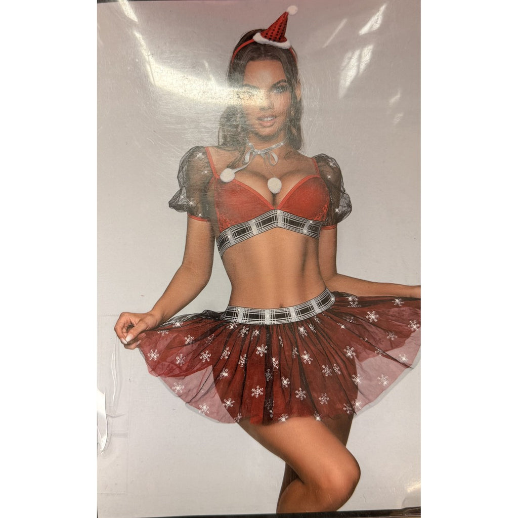Tenue de Noël rouge, jupette tulle et bonnet – Noëlle – Les Secrets de Léa