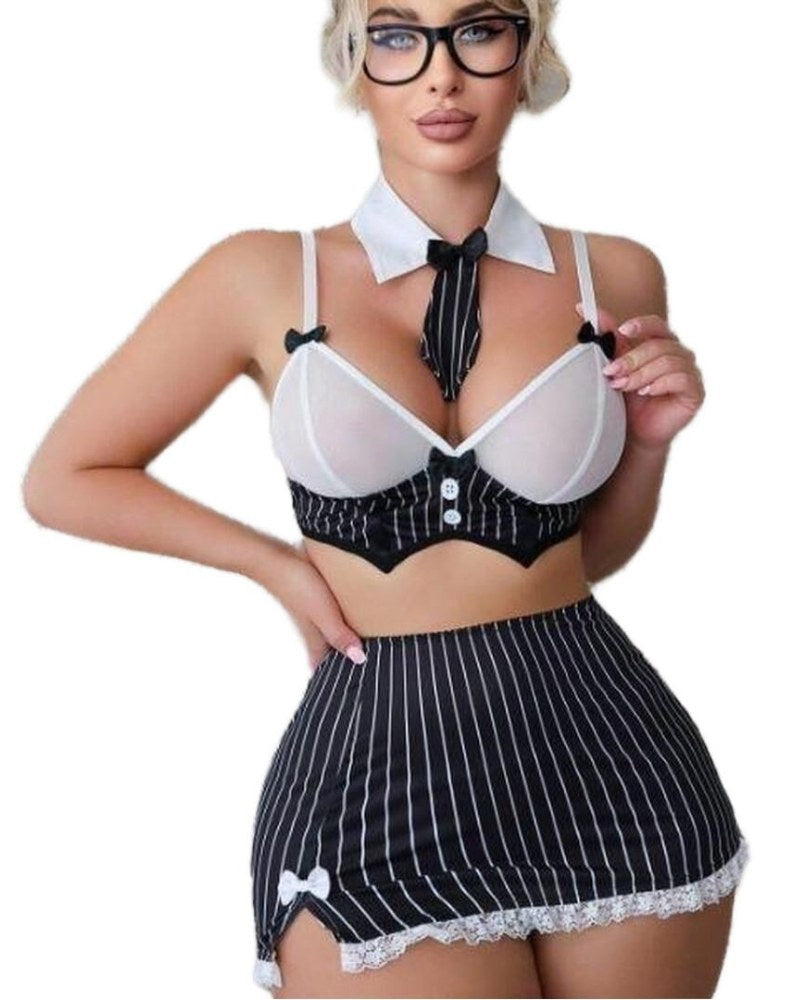 Tenue de secrétaire rayée, col et cravate – Sarah – Les Secrets de Léa, vue 2