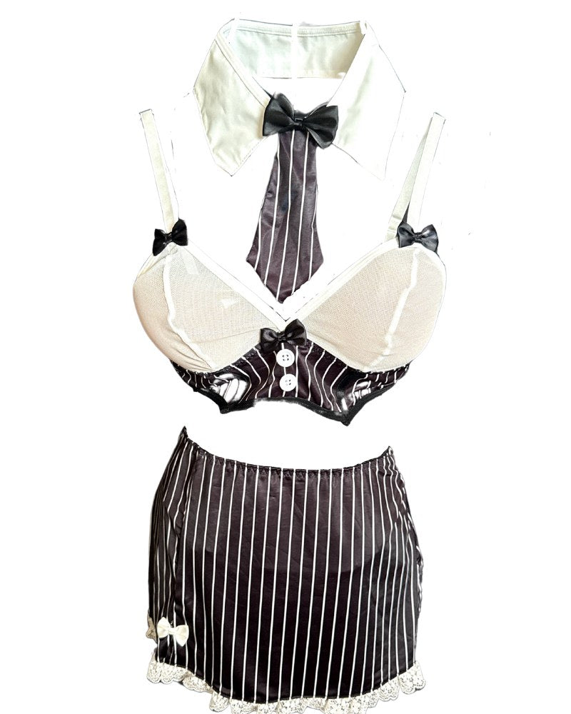 Tenue de secrétaire rayée, col et cravate – Sarah – Les Secrets de Léa, vue 3