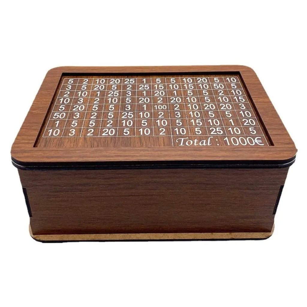 Tirelire en bois à grille de défi – 1 000 à 10 000 €