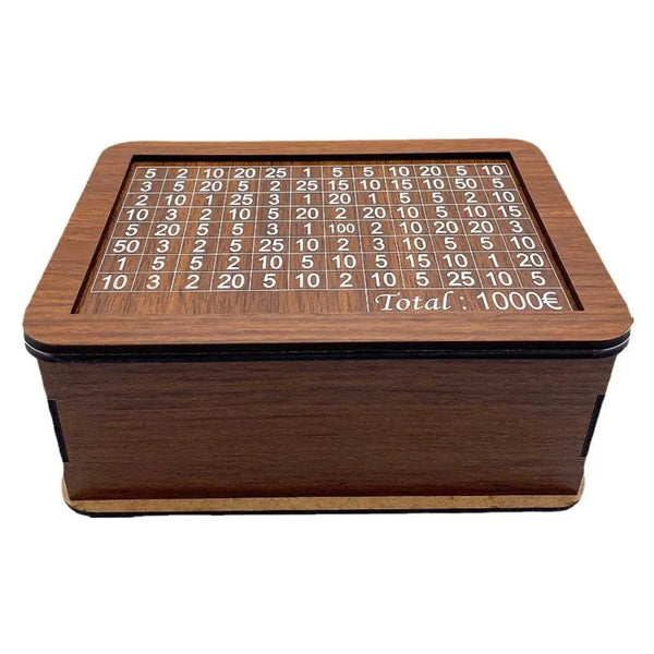 Tirelire en bois à grille de défi – 1 000 à 10 000 €