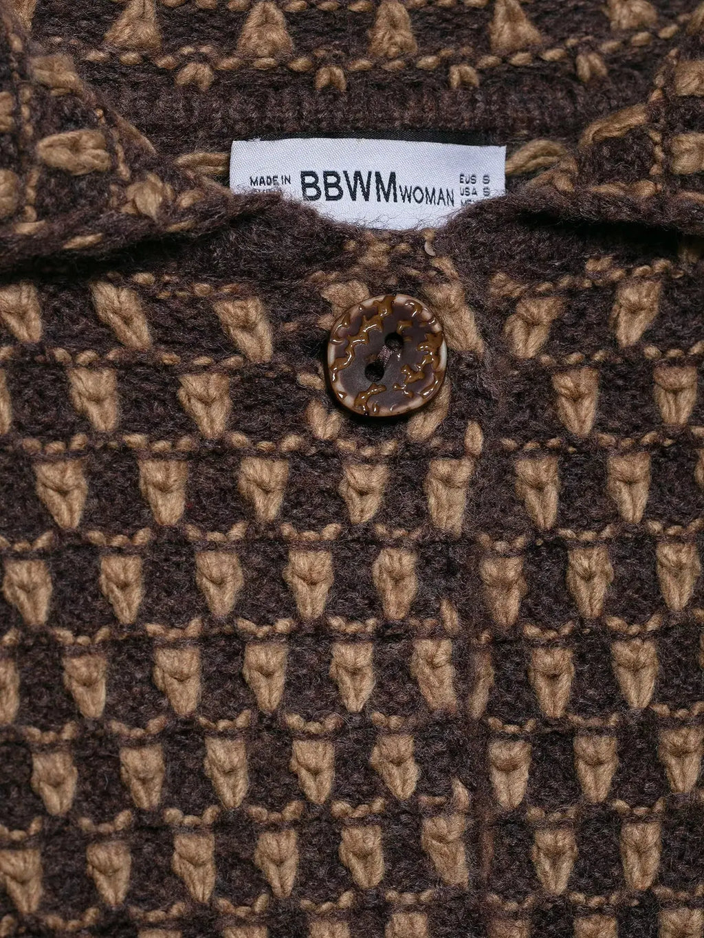 Veste en maille à carreaux col tailleur – Marron, S à L – vue 6 | Les Secrets de Léa