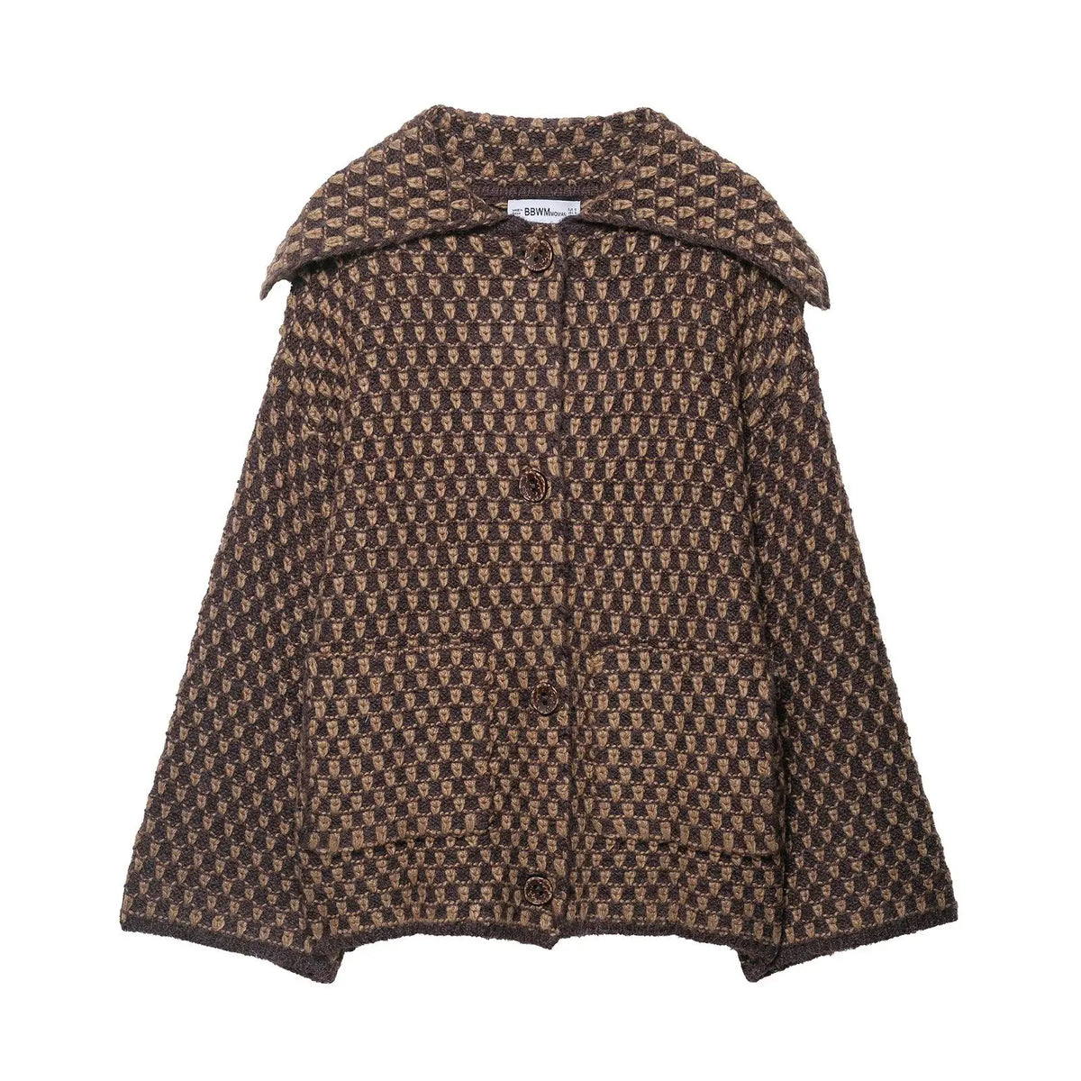 Veste en maille à carreaux col tailleur – Marron, S à L – vue 7 | Les Secrets de Léa