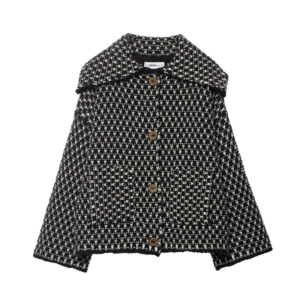 Veste en maille à carreaux col tailleur – Marron, S à L – vue 8 | Les Secrets de Léa