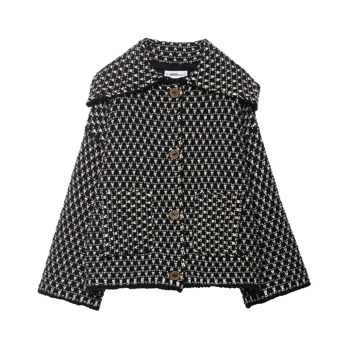 Veste en maille à carreaux col tailleur – Marron, S à L – vue 8 | Les Secrets de Léa