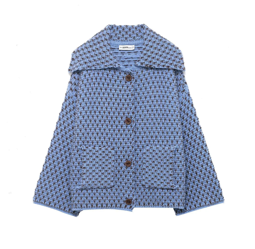 Veste en maille à carreaux col tailleur – Marron, S à L – vue 9 | Les Secrets de Léa