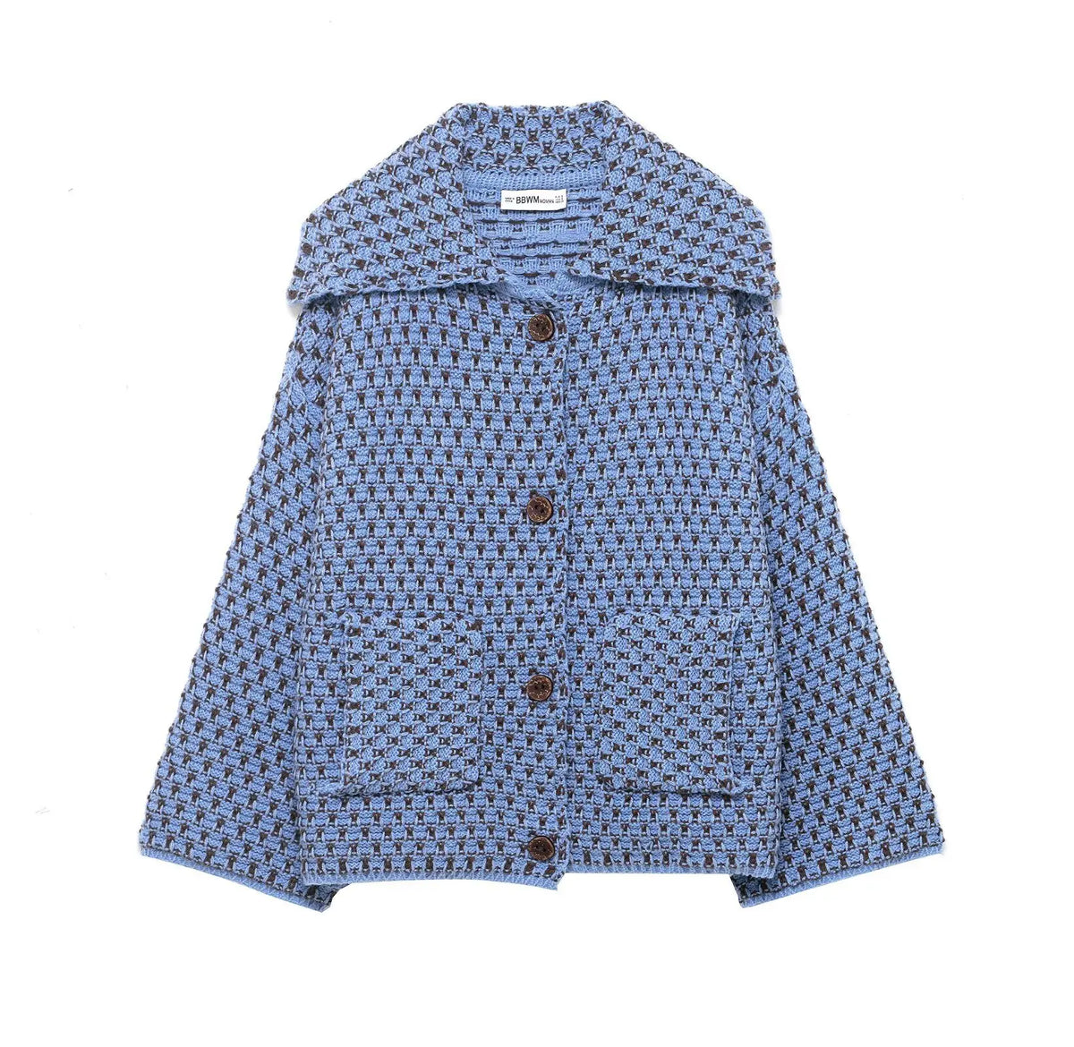 Veste en maille à carreaux col tailleur – Marron, S à L – vue 9 | Les Secrets de Léa