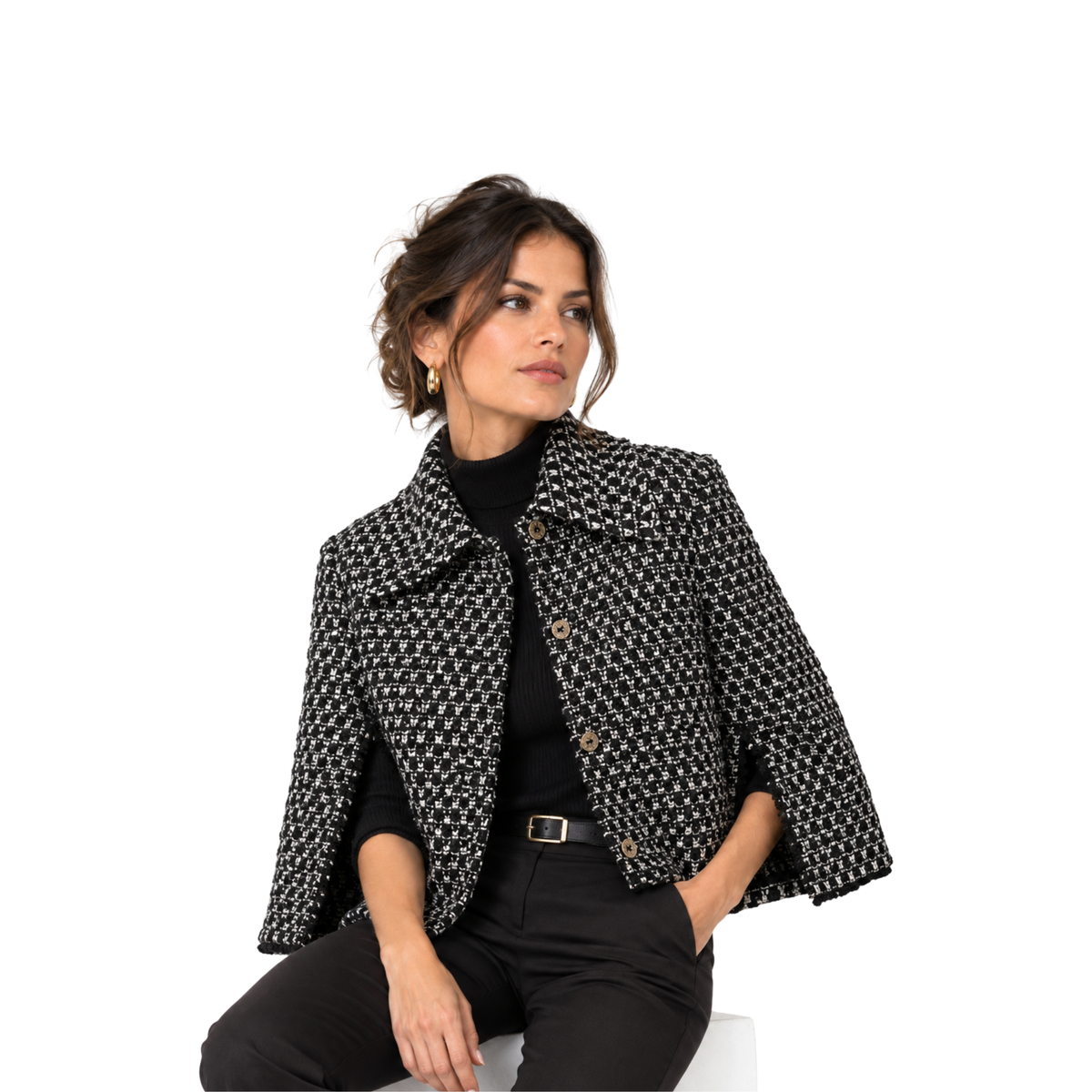 Strickjacke mit Karomuster und Blazerkragen – Braun, S bis L