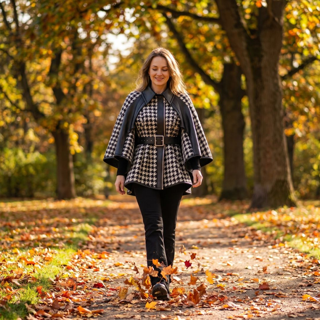 Veste pied-de-poule cape asymétrique - LSDLBoutique