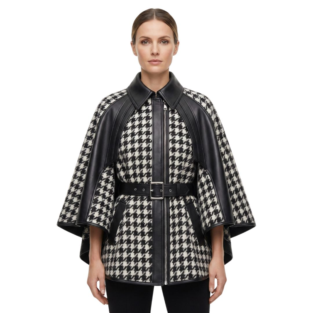 Veste pied-de-poule cape asymétrique - LSDLBoutique