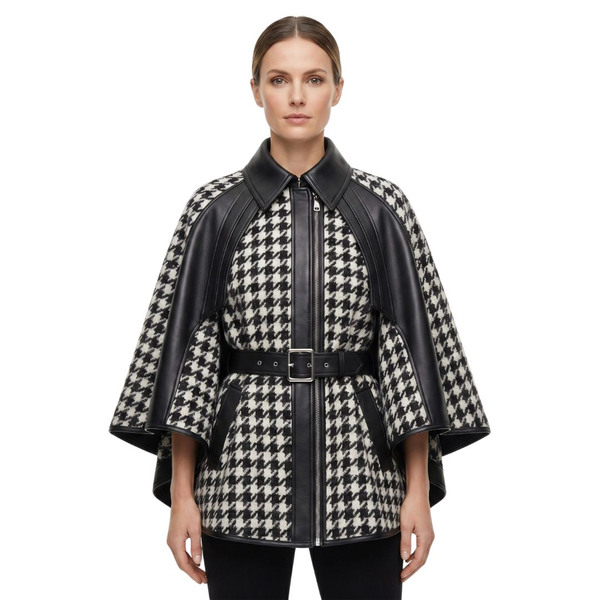 Veste pied-de-poule cape asymétrique - LSDLBoutique