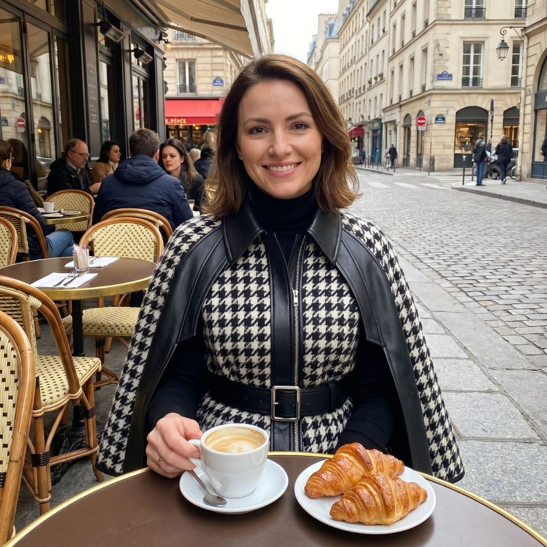 Veste pied-de-poule cape asymétrique - LSDLBoutique
