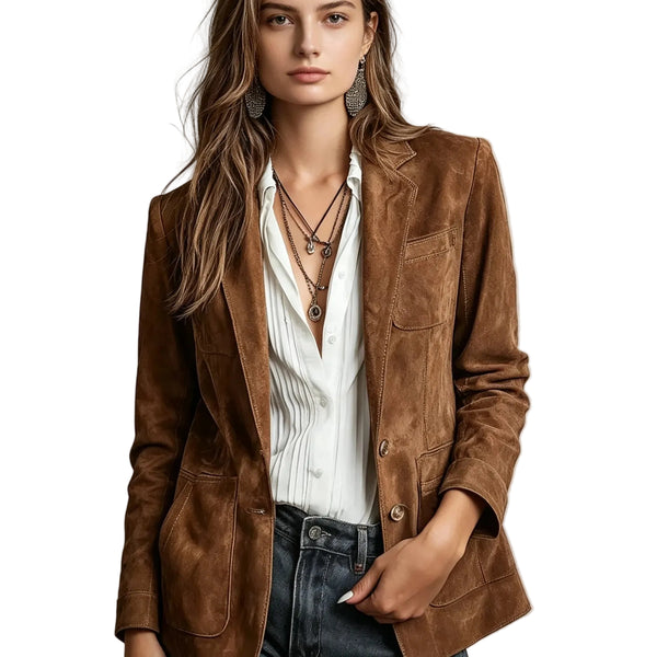 Veste en suédine col tailleur à poches – Marron ou kaki | Les Secrets de Léa