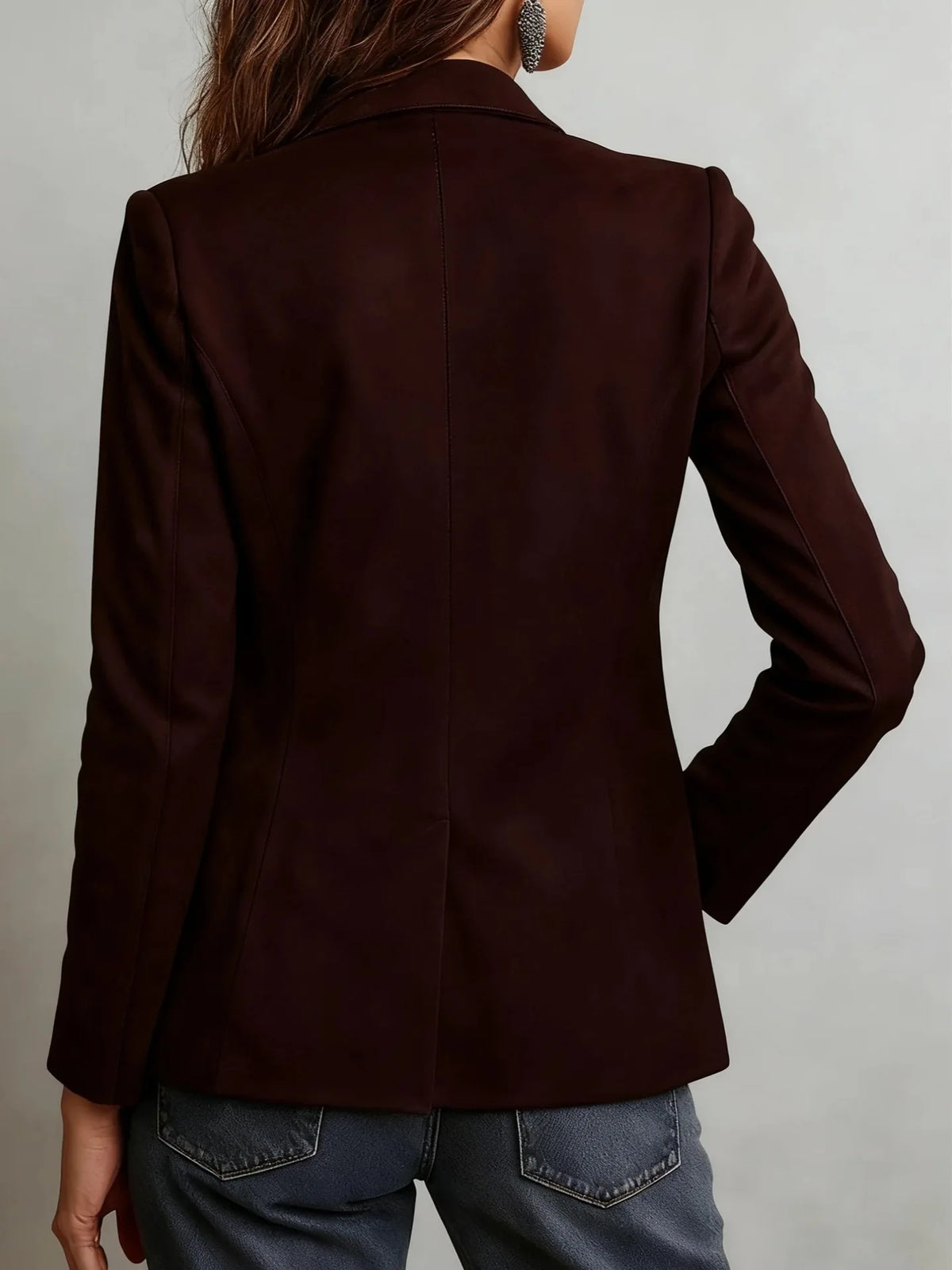 Veste en suédine col tailleur à poches – Marron ou kaki – vue 4 | Les Secrets de Léa