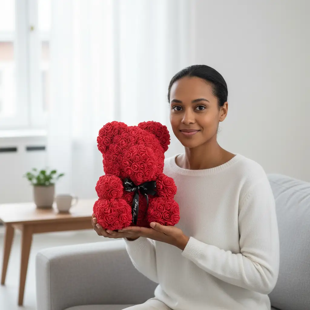 Ourson en Roses Éternelles Rouges - LSDLBoutique