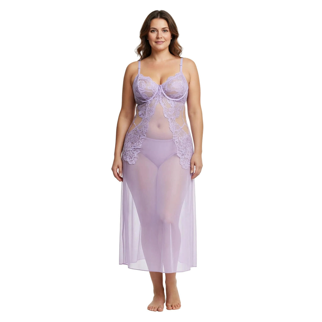 Les Secrets de Léa – Ensemble dentelle filet ajouré – Wisteria – Violet clair