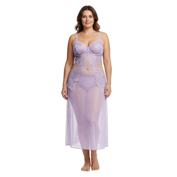 Les Secrets de Léa – Ensemble dentelle filet ajouré – Wisteria – Violet clair
