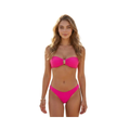 Bikini bandeau Yara – Les Secrets de Léa, deux pièces fuchsia avec anneau doré sur le haut et bas taille moyenne